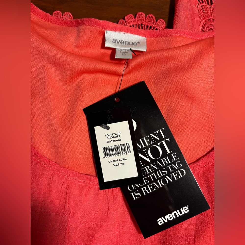 Elegant poppy Red/orange Women's Top w/lace trim size 20 NWT - Picture 5 of 8
